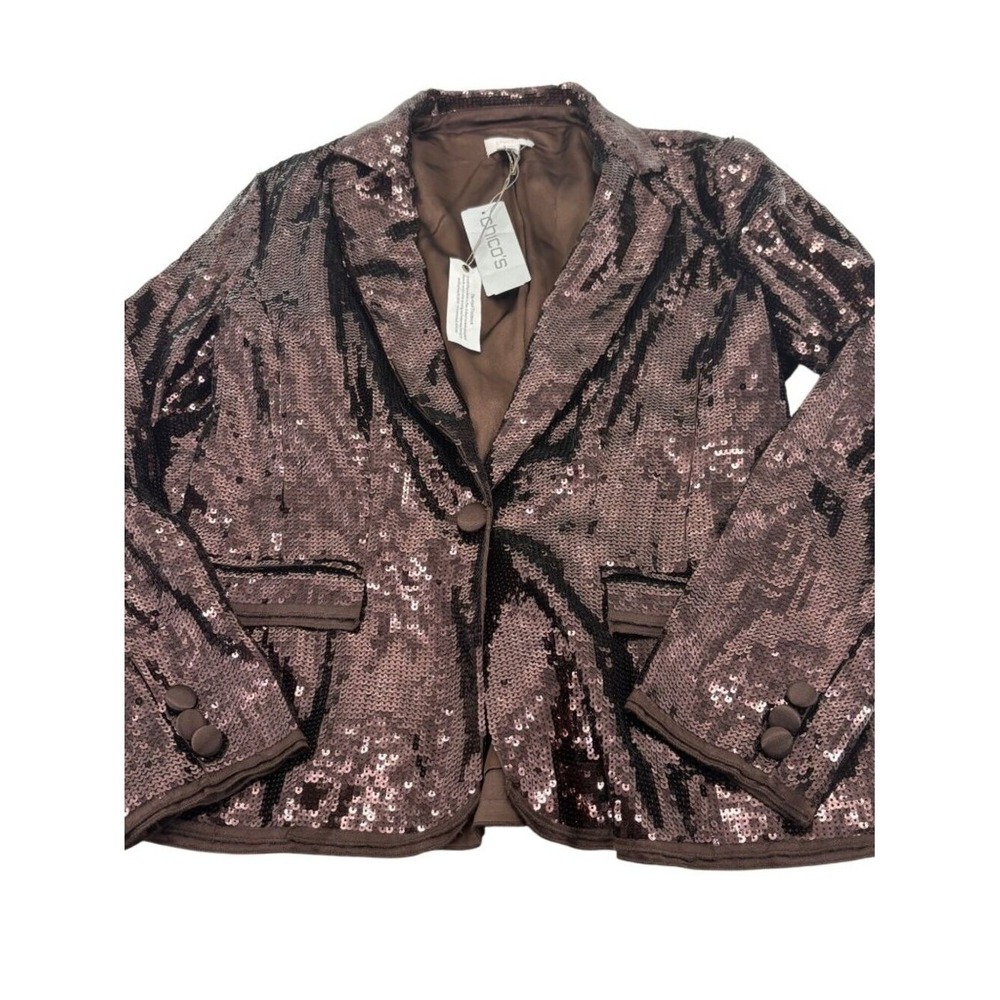 Chicos Sequined Brown Blazer Size 1 Medium Womens‎ Sparkly Jacket Made